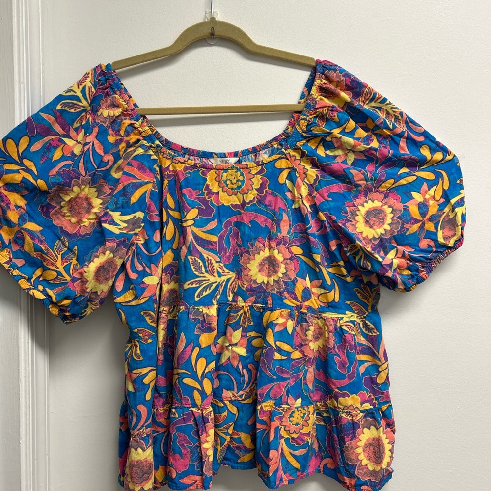 Floral Puff Sleeve Top - Multicolor